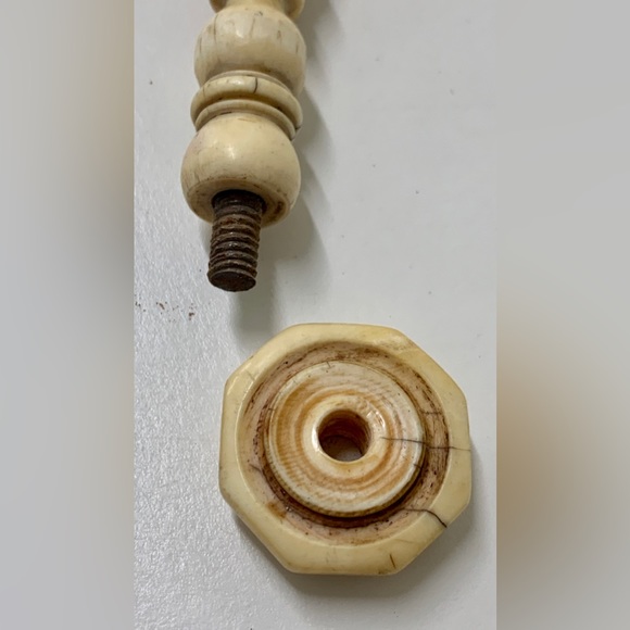 19th Century Antique Turned Bone Stacked Leather Walking Stick England - Picture 4 of 16